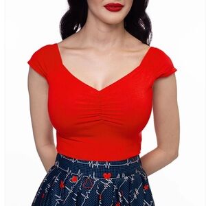 Retrolicious Isabel Red Cap Sleeve Blouse